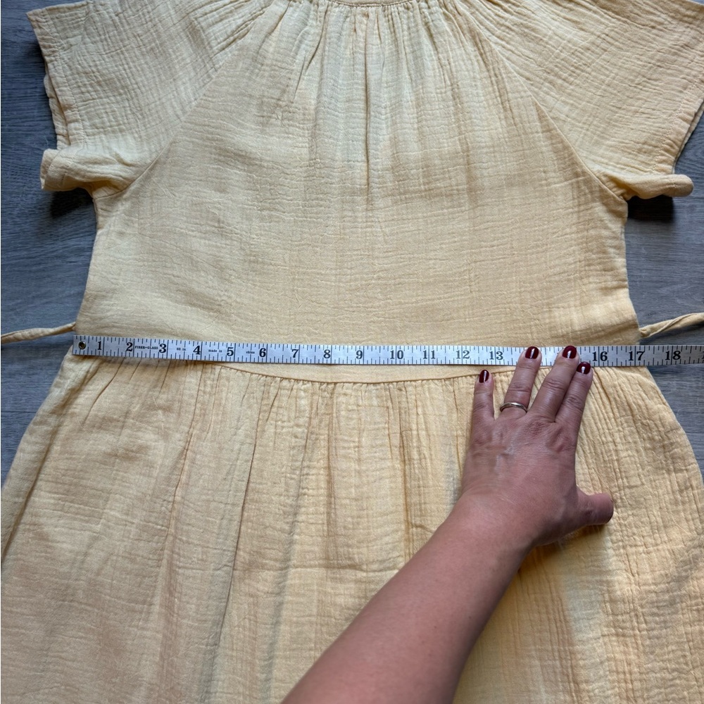 Pact Coastal Gauze Organic Cotton Breezy Back Tie Short Sleeves Yellow Dress XXS - Picture 12 of 12